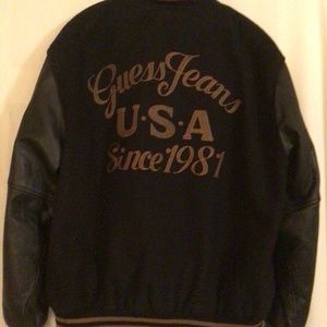 Georges Marciano Guess Club 80s men’s black wool and leather jacket